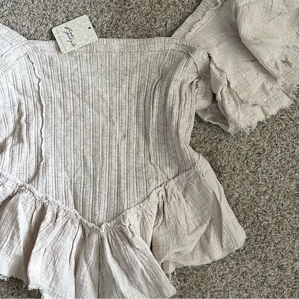 Free People Dreaming Peplum Top In Oatmeal - Image 4