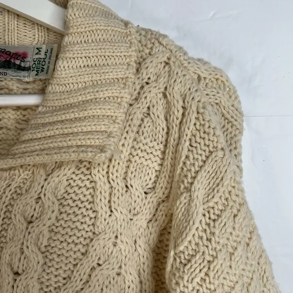 Aran Crafts Size M Full Zip Cardigan Sweater Ireland Fisherman Cable Knit Cream‎ - Image 3