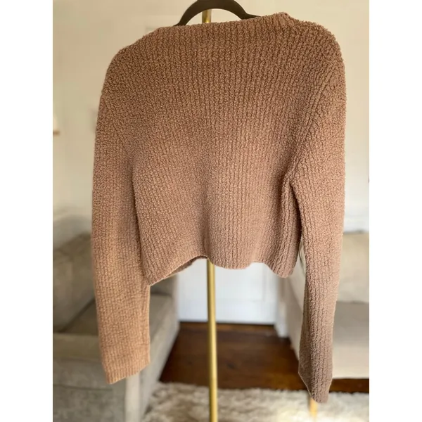 Aerie Boucle Cropped Sweater Quiet Luxury Neutral Old Money Buttery‎ Soft L - Image 3