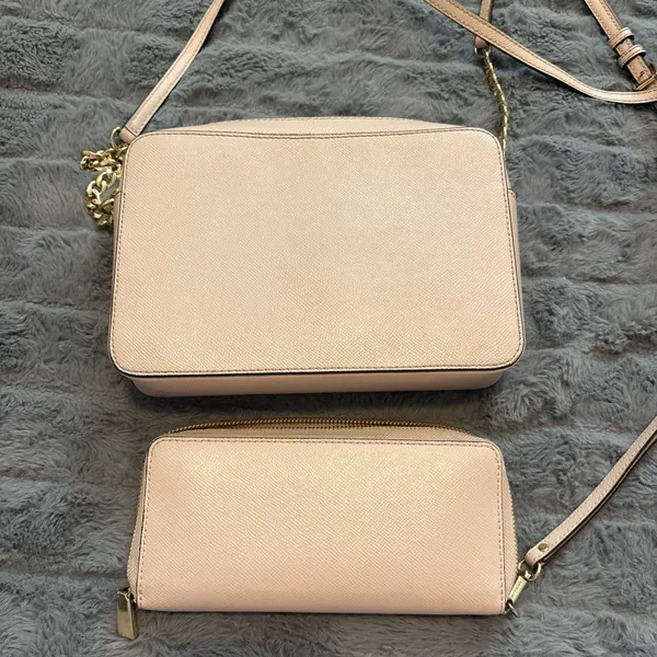 Michael Kors Baby Pink Saffiano Leather Crossbody Bag + Zip Wallet Set - Image 2
