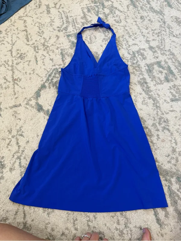 Athleta Go Anywhere Dress Size 2 Cobalt Blue Halter Knee Length - Image 3
