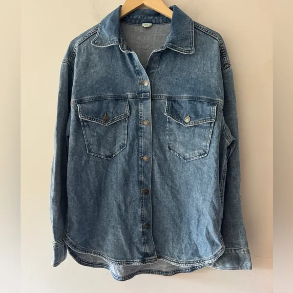 Aerie Dark Wash Denim Shacket Shirt Jacket Oversized - Image 3