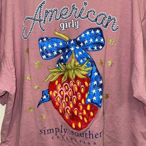 Simply Southern American Girly Strawberry Tee XL Pink‎ Graphic Shirt Cotton - Image 3