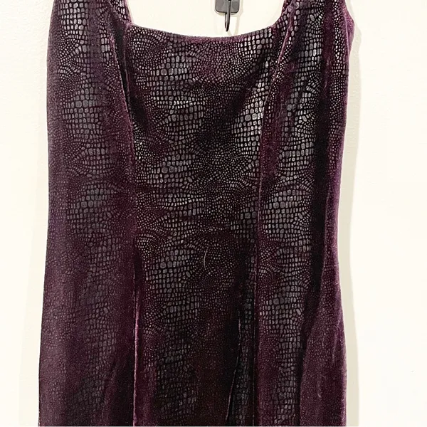 Betsey Johnson Size Small Vintage Purple‎ Velvet Snake Print Bodycon Tank Dress - Image 2