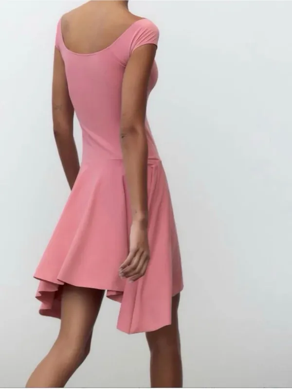 Zara Dusty Pink Asymmetrical Off-Shoulder Dress - Image 2