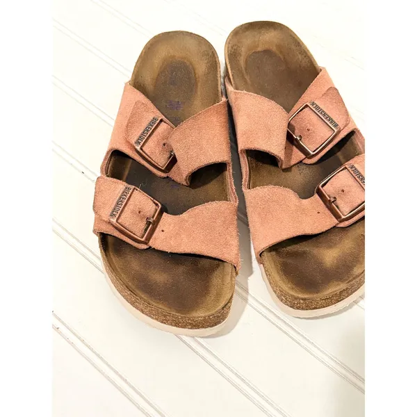 Birkenstock Arizona Suede Leather Sandals Pink Clay Two Strap Slides Womens 40 - Image 2