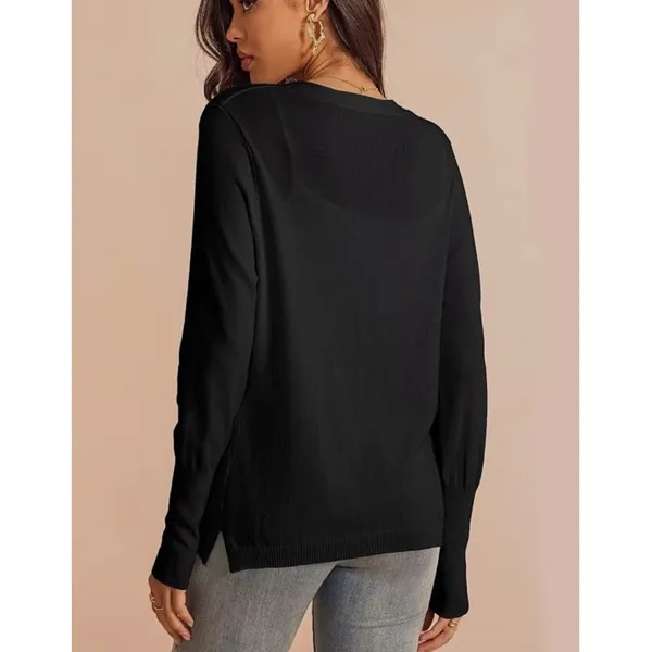 Womens Black Open‎ Front Cardigan Sweater Ribbed Trim Pockets Minimalist Small - Image 2