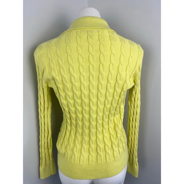Talbot's Yellow Cable Knit Johnny Collar Pullover Sweater Preppy Old Money Small - Image 4