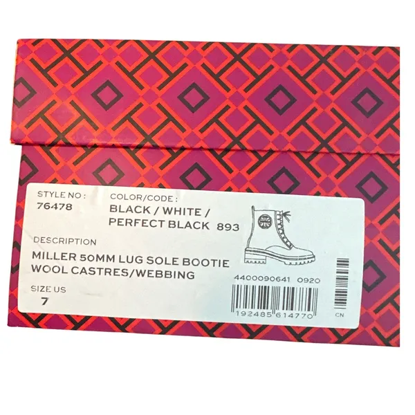 Tory Burch Miller Tweed Lug Sole Combat Boots Black White Size 7 - Image 11