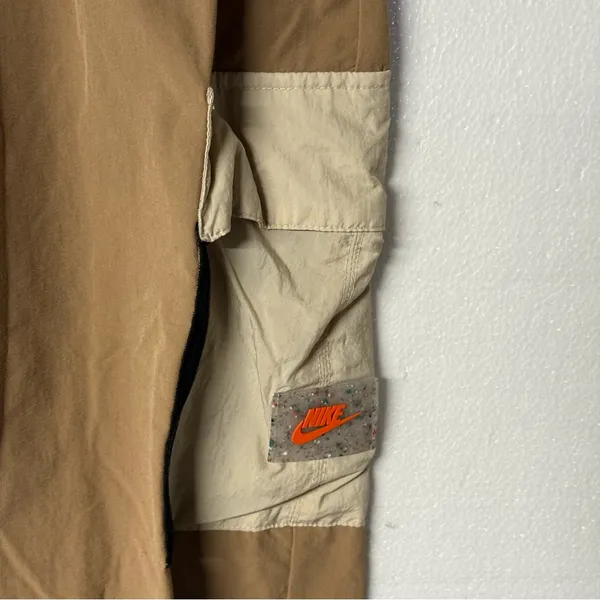 Nike Sportswear Cargo Pants Women Small Woven Beige Mid Rise Logo Drawstring - Image 6