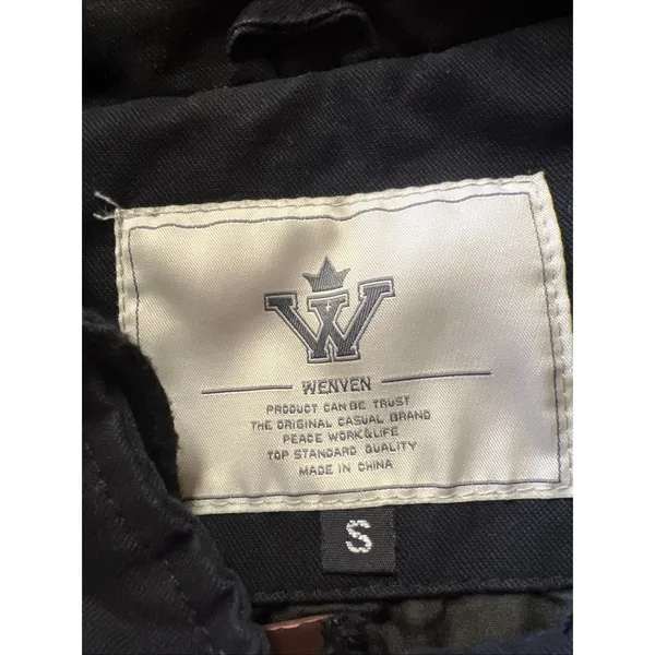 Wenven Woman's Black Coat‎ Jacket Parka Hood Military Style Sz Sm Pockets Patch - Image 2