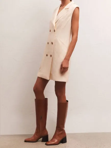 Z Supply Sleeveless Double-Breasted Cream Mini Dress - Image 5