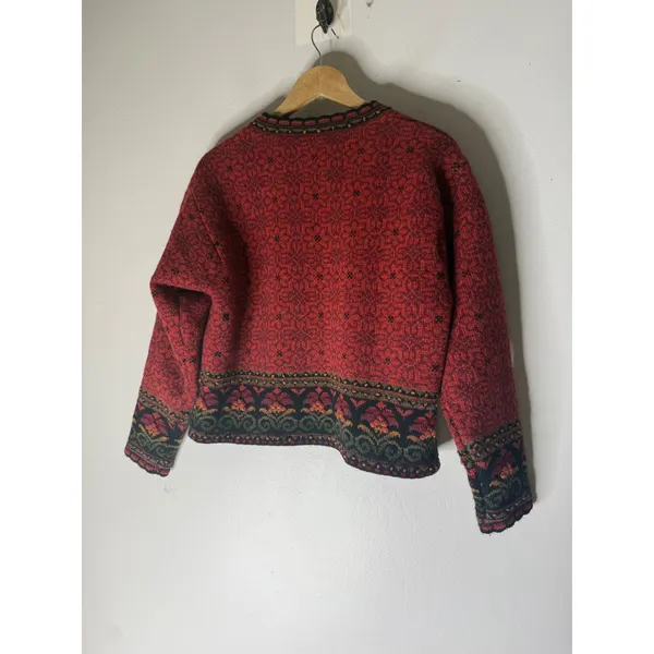 Icelandic Design Red Nordic Wool Cardigan Metal Clasp Sweater Womens Medium - Image 2