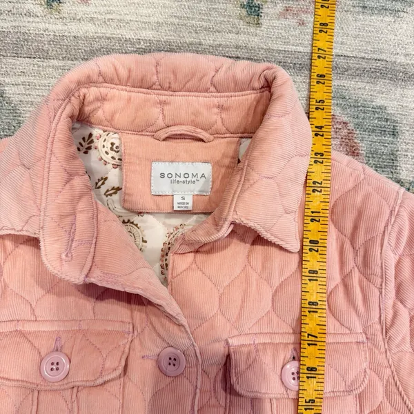 Vtg Y2K Sonoma Womens Pink Quilted Corduroy Bomber Jacket Small Utility 00s - Image 7