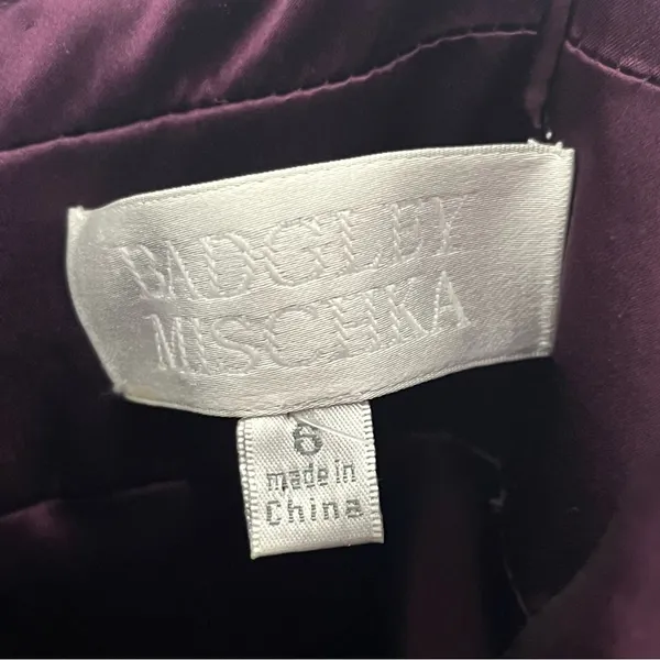 BADGLEY MISCHKA 100% Silk Burgundy Embellished Bodice Shoulder Cover Dress 6 - Image 3