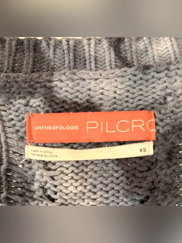 Anthropologie Pilcro Joni Blue Gray Tie Dye Cable Knit V Neck Sweater Size XS - Image 2