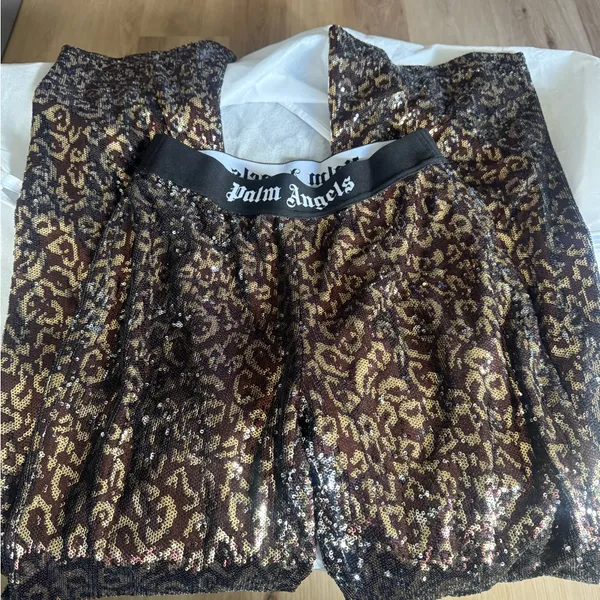 Palm Angels Glittering Sequin Crop Top - Black and Gold - Image 10