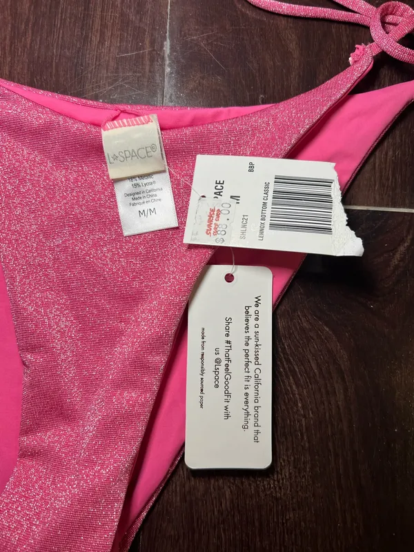 NWT L*Space Lennox Shimmery Pink Side Tie Bikini Bottom Size Medium - Image 5