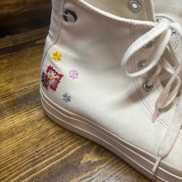 Converse White Hi Lift Platform‎ Floral Embroidered Sneakers Size 8 - Image 7