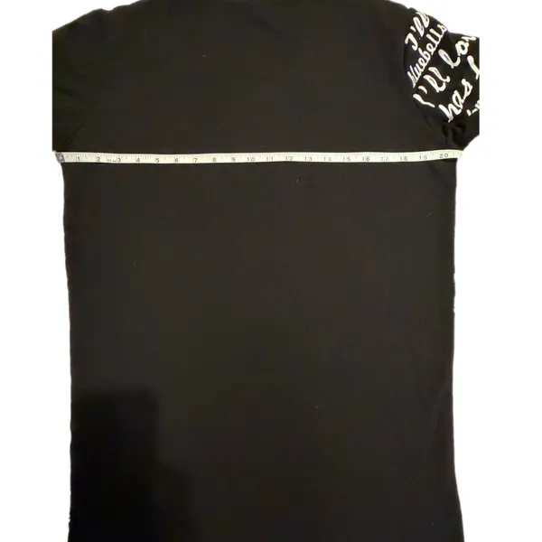 Comaekar Black Graphic‎ T-Shirt Dress Sequin Crane Bird Script Long Sleeve Mini - Image 6