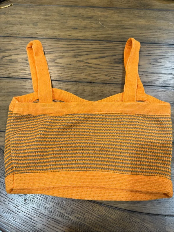 Zara Bright Orange Striped Knit crop top medium - Image 9
