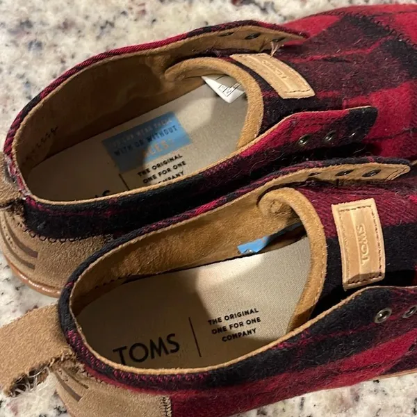 Toms‎ Womens Plaid Felt On Leather Flannel Mid Top Bota Boots Red Black Size 8 - Image 6