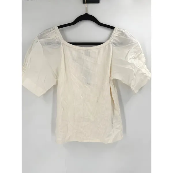 NWT J.Crew Puff Sleeve Top Womens M Ivory Ribbed‎ Cotton Poplin CA852 Coquette - Image 3