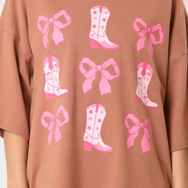 Peach Love California WASHED RIBBON & WESTERN BOOTS T-SHIRT DRESS NWOT Punch LOVE SIZE S - Image 7