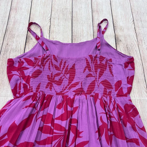 Old Navy Womens Large Purple Red Tropical Leaf Tiered Maxi Dress Smocked Back - Image 10