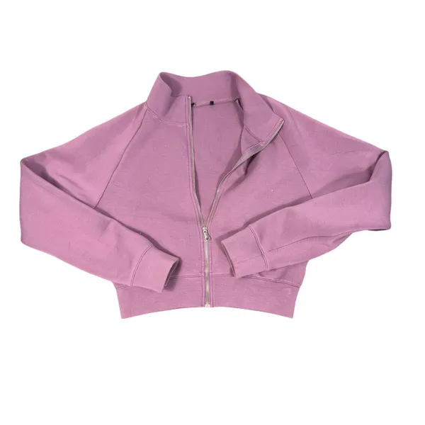 Mauve Cropped Zip Up Jacket Womens M Funnel Neck Sweatshirt Athleisure - Image 2
