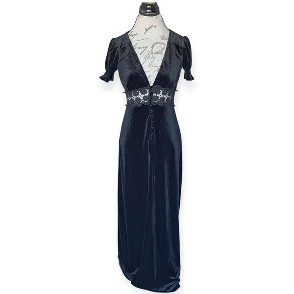 Forever 21 Dress Black Velvet Crushed Maxi Small - Image 2