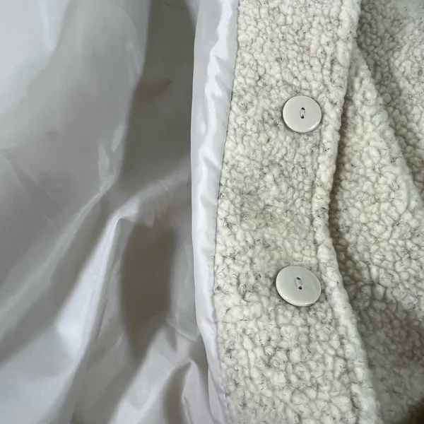 Cozy Sherpa Reversible Jacket W/Corduroy Trim Womens‎ Petite LG Cream & Tan NEW - Image 8