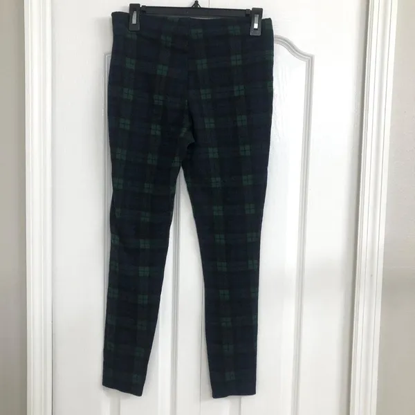Mango Basics womens plaid flannel pull on pants green medium - Image 2