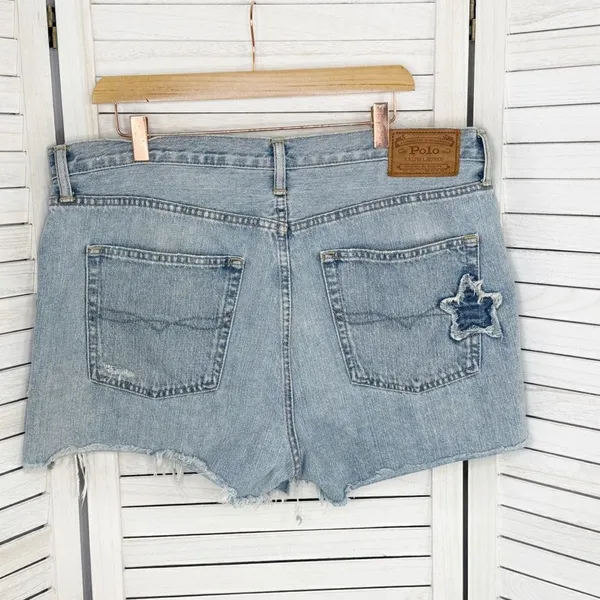 Polo Ralph Lauren‎ Distressed Star Patch Crosby Denim Shorts Blue Size 32 - Image 2