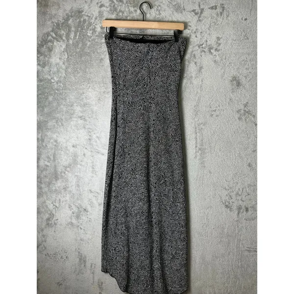 Vintage Y2k Strapless Asymmetrical Midi Dress Black White Ruched‎ Glitter Medium - Image 3