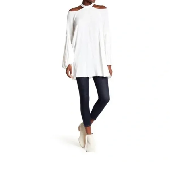 Free People NEW Drift Away Cold Shoulder Balloon Sleeves Tunic‎ Dress Small - Image 2