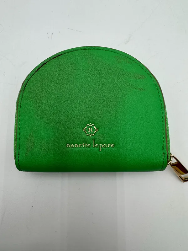 Nanette Lepore Green Zip Around Coin Purse Card Wallet Embossed Logo Compact - Image 2