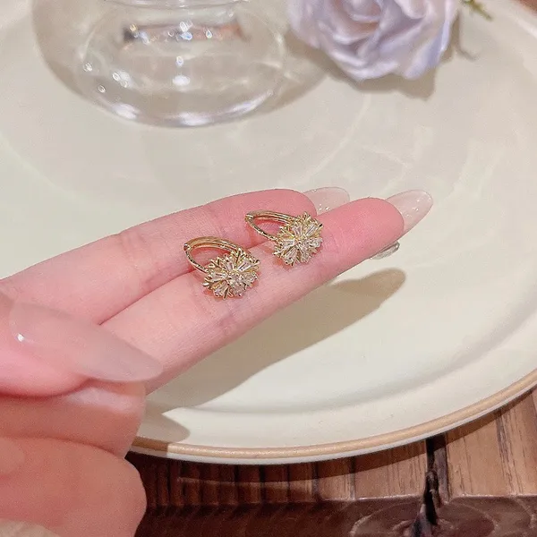 18K Gold Plated Crystal Snowflake Gold Hoop Earrings for Women - Image 2