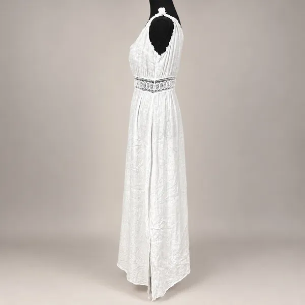 Terzo Millennio 100% Linen Maxi Dress Womens S Made in Italy Crochet Boho White - Image 4