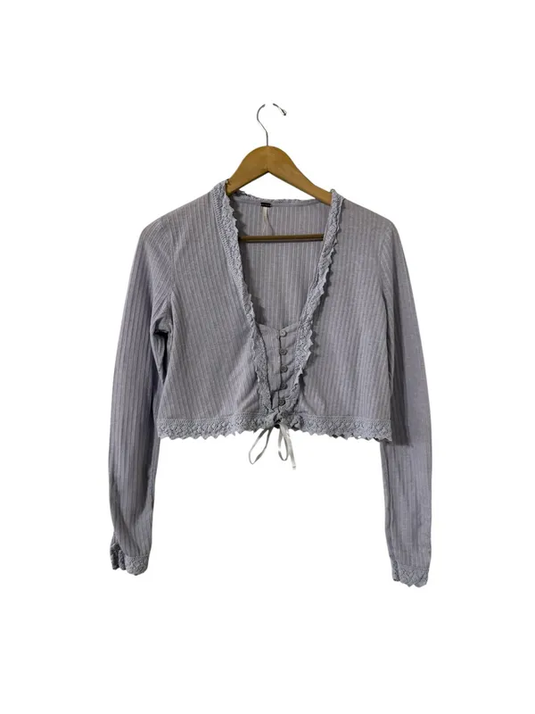 FREE PEOPLE Intimately Third Date Lace Ribbed Knit Long Sleeve Cardigan Top - Image 2