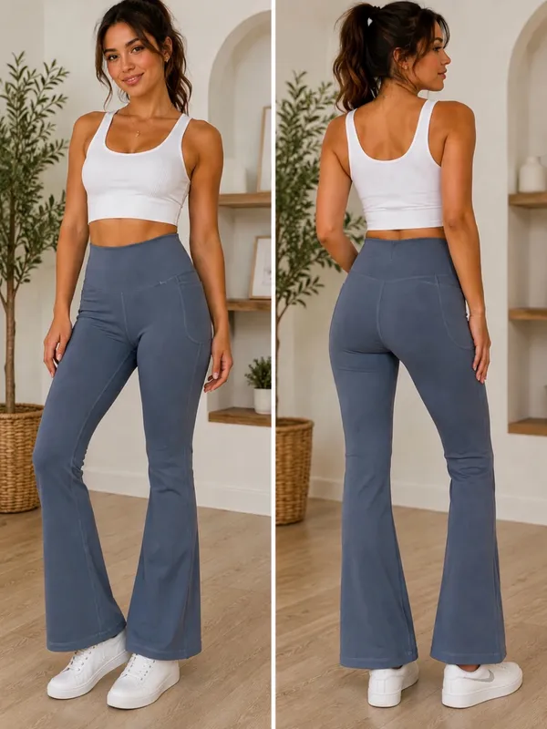 Under Armour Slate Blue Boot-Cut High-Waist Flare Leggings - Image 2
