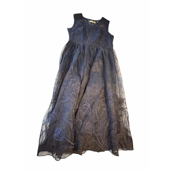 STYLEWE HZY Navy Blue Organza with Emroidered Floral Detail Dress - Image 8