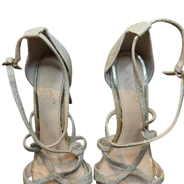 Jewel Badgley Mischka Shoes Womens Size 8‎ Gold Glitter Strappy Stiletto Sandals - Image 4