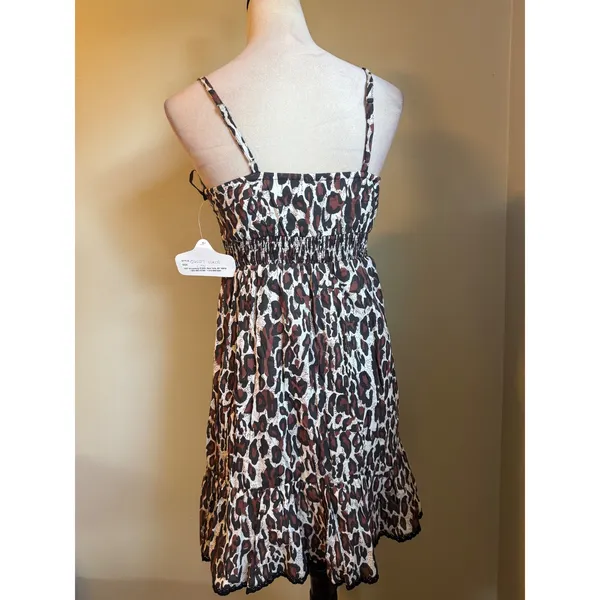 Angie Leopard Cotton mini Dress Crochet Lace Ruffle Hem‎ S NWT y2k boho animal - Image 2