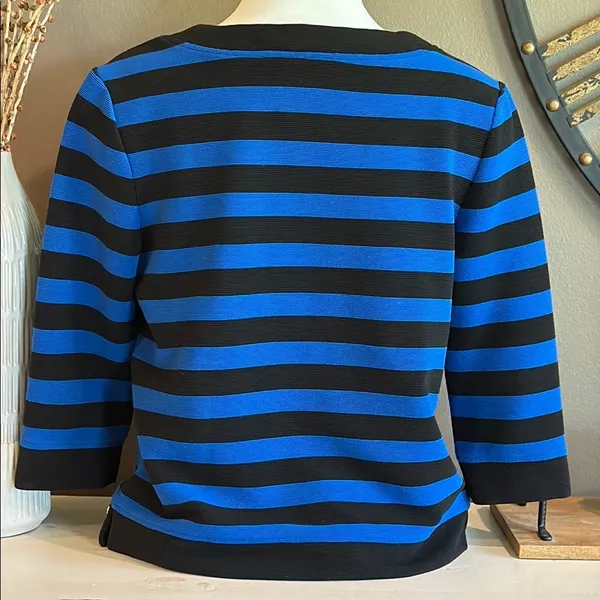 KARL LAGERFELD Vintage Blue & Black Stripe Knit Top Small Designer Grandmacore - Image 10