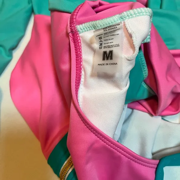 Pink and Green Long-Sleeve Rashguard Swimwear - Image 4