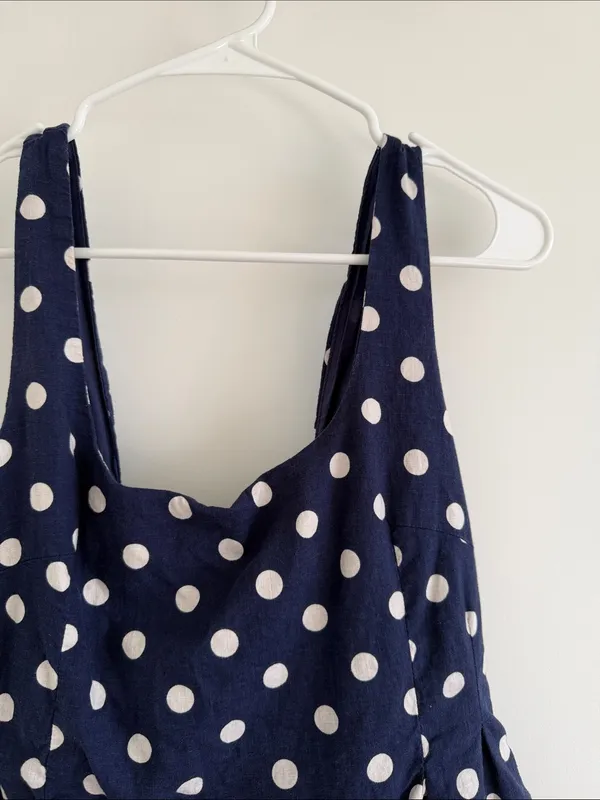 Olivaceous Navy and White Polka Dot Peplum Tank - Image 2