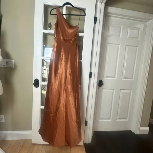 BIRDY GREY Kira copper satin 1 shoulder bridesmaid bridal maxi dress NWOT Medium - Image 7