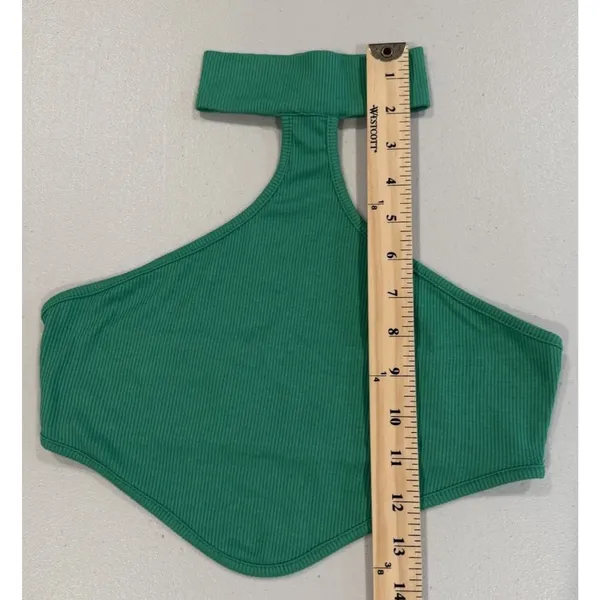 High Neck Crop Top Womens Small Green Stretch Festival Boho Indie Minimal Travel - Image 4