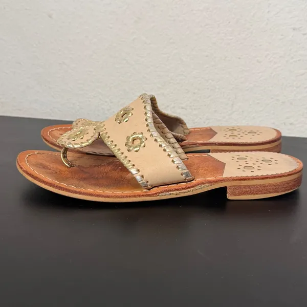 Jack Rogers Flat Sandals Womens 6 Whipstitch Leather Thong preppy Casual - Image 7